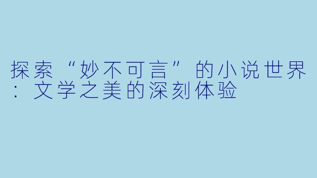 探索“妙不可言”的小说世界:文学之美的深刻体验