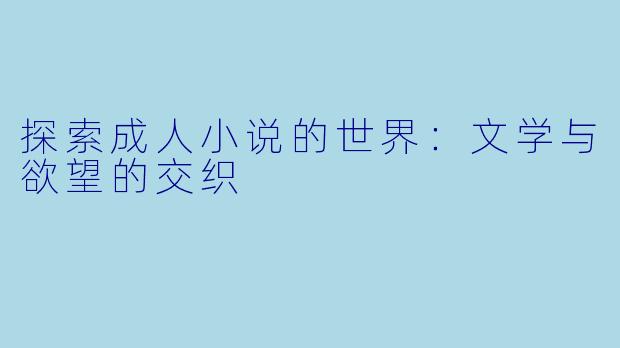 探索成人小说的世界：文学与欲望的交织