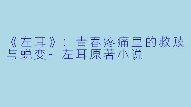 《左耳》：青春疼痛里的救赎与蜕变-左耳原著小说