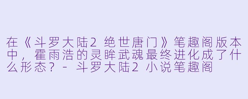 在《斗罗大陆2绝世唐门》笔趣阁版本中，霍雨浩的灵眸武魂最终进化成了什么形态？-斗罗大陆2小说笔趣阁