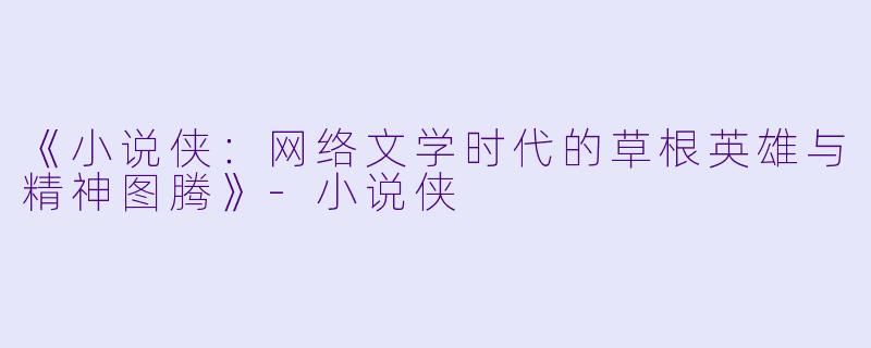 《小说侠：网络文学时代的草根英雄与精神图腾》-小说侠