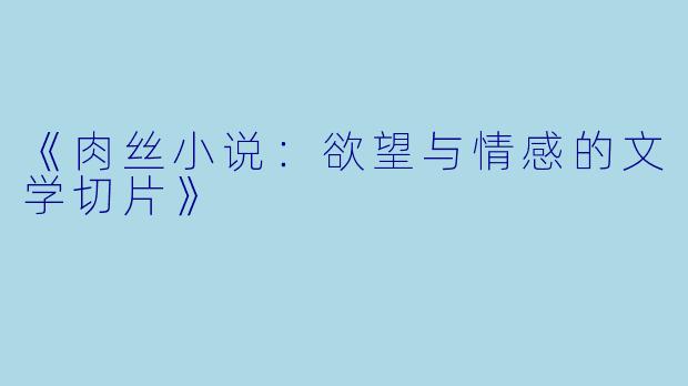 《肉丝小说:欲望与情感的文学切片》