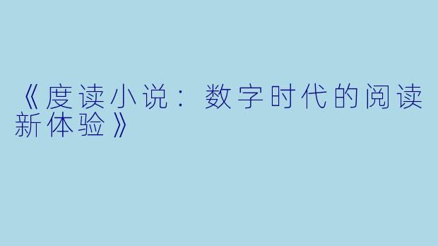 《度读小说:数字时代的阅读新体验》