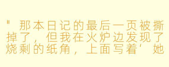 "那本日记的最后一页被撕掉了,但我在火炉边发现了烧剩的纸角,上面写着‘她根本不该回来’……这句话,指的是谁?"