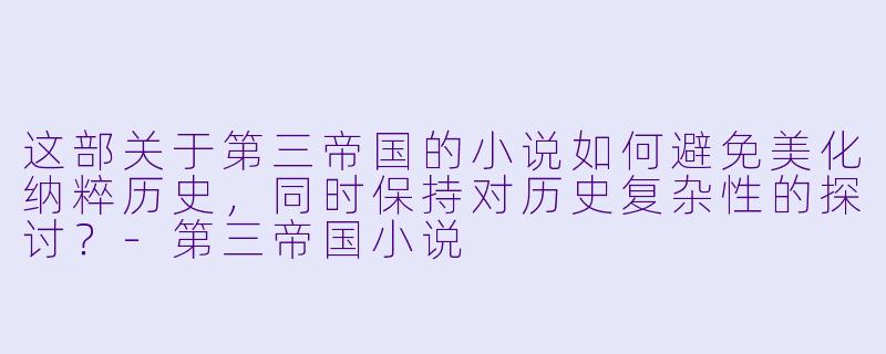这部关于第三帝国的小说如何避免美化纳粹历史，同时保持对历史复杂性的探讨？-第三帝国小说