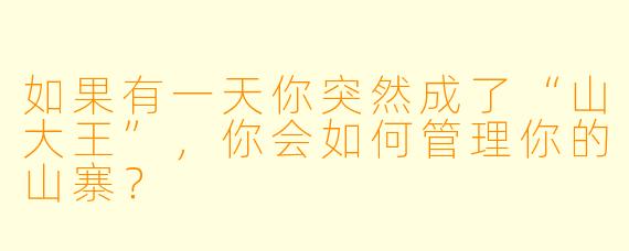 如果有一天你突然成了“山大王”,你会如何管理你的山寨?