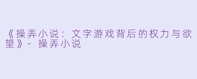 《操弄小说：文字游戏背后的权力与欲望》-操弄小说
