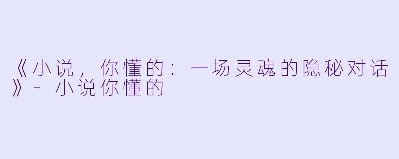 《小说，你懂的：一场灵魂的隐秘对话》-小说你懂的