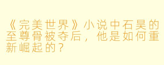 《完美世界》小说中石昊的至尊骨被夺后，他是如何重新崛起的？