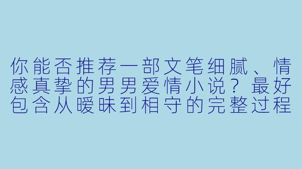 你能否推荐一部文笔细腻、情感真挚的男男爱情小说？最好包含从暧昧到相守的完整过程，结局圆满，且角色塑造有深度。-男欢男爱小说
