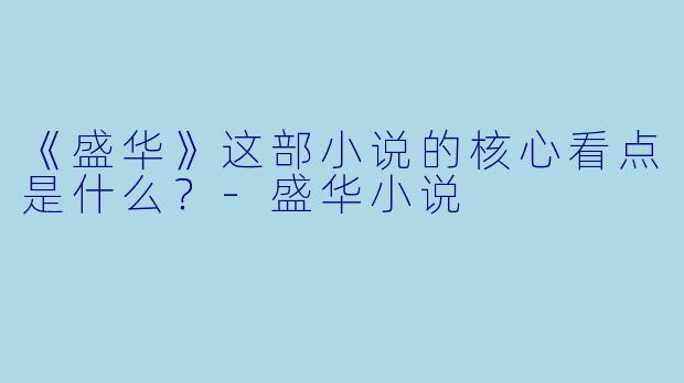 《盛华》这部小说的核心看点是什么？-盛华小说