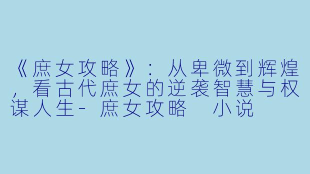《庶女攻略》：从卑微到辉煌，看古代庶女的逆袭智慧与权谋人生-庶女攻略 小说