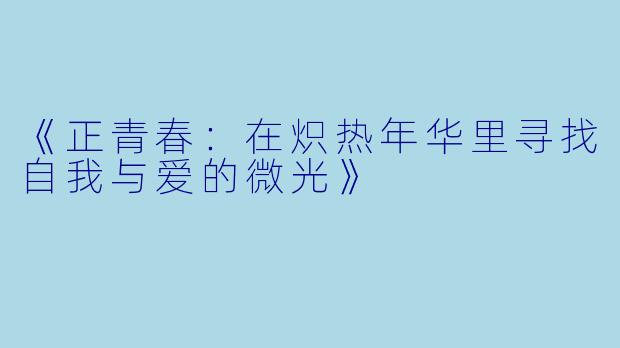 《正青春：在炽热年华里寻找自我与爱的微光》
