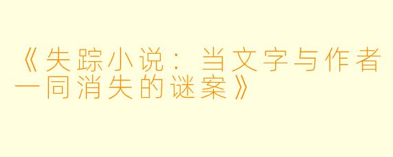 《失踪小说：当文字与作者一同消失的谜案》