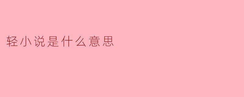 轻小说是什么意思