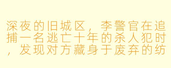 深夜的旧城区，李警官在追捕一名逃亡十年的杀人犯时，发现对方藏身于废弃的纺织厂。当他踹开锈蚀的铁门，手电筒光束照见角落阴影里颤抖的身影——那竟是个骨瘦如柴的少年，怀里紧抱着半块发霉的面包。对讲机里传来同事急促的呼叫：“目标已锁定在城南加油站，重复，目标在城南！”李警官盯着少年惊恐的眼睛，缓缓松开按在枪套上的手。这一刻，他忽然想起十年前案卷里被忽略的细节：死者胃中残留着与这少年手中相同的廉价面包屑。他该立刻赶往城南，还是对少年说出第一句话？
