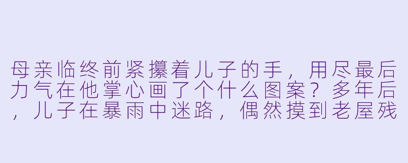母亲临终前紧攥着儿子的手，用尽最后力气在他掌心画了个什么图案？多年后，儿子在暴雨中迷路，偶然摸到老屋残墙上的刻痕，突然跪地痛哭——那图案和墙上的刻痕一模一样，而老屋早已荒废二十年。这背后藏着怎样的故事？