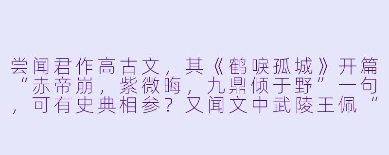 尝闻君作高古文，其《鹤唳孤城》开篇“赤帝崩，紫微晦，九鼎倾于野”一句，可有史典相参？又闻文中武陵王佩“玄螭逐月剑”，此兵制可合《考工记》规制？-高h古文小说