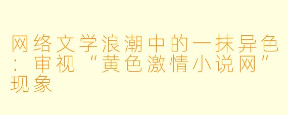 网络文学浪潮中的一抹异色:审视“黄色激情小说网”现象