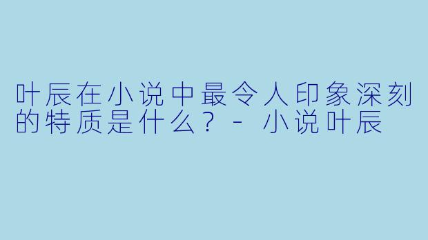 叶辰在小说中最令人印象深刻的特质是什么？-小说叶辰