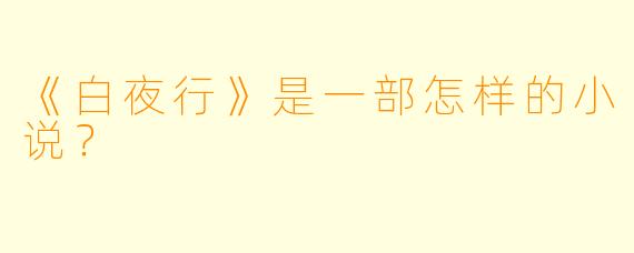 《白夜行》是一部怎样的小说?