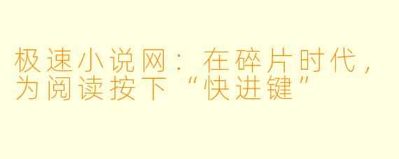 极速小说网：在碎片时代，为阅读按下“快进键”