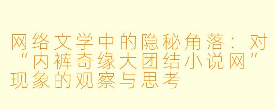 网络文学中的隐秘角落：对“内裤奇缘大团结小说网”现象的观察与思考