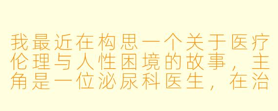 我最近在构思一个关于医疗伦理与人性困境的故事,主角是一位泌尿科医生,在治疗中使用了一种新型尿道介入器械(俗称“尿道棒”),却意外发现了患者背后更复杂的心理与社会纠葛。想探讨技术、隐私与医患信任的边界。请问在文学创作中,如何平衡专业医疗细节的准确性与叙事的情感张力,避免沦为猎奇描写?