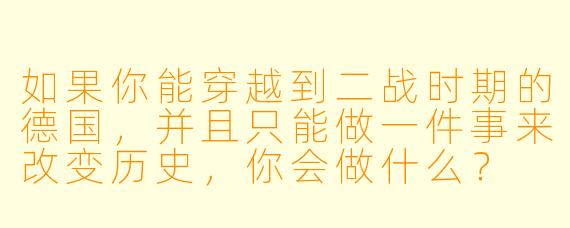 如果你能穿越到二战时期的德国,并且只能做一件事来改变历史,你会做什么?