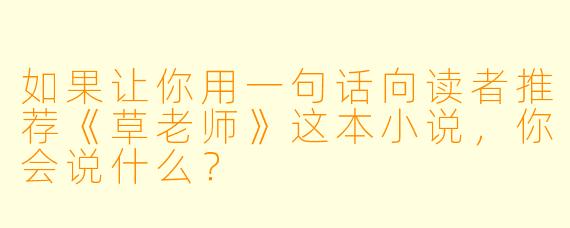 如果让你用一句话向读者推荐《草老师》这本小说，你会说什么？