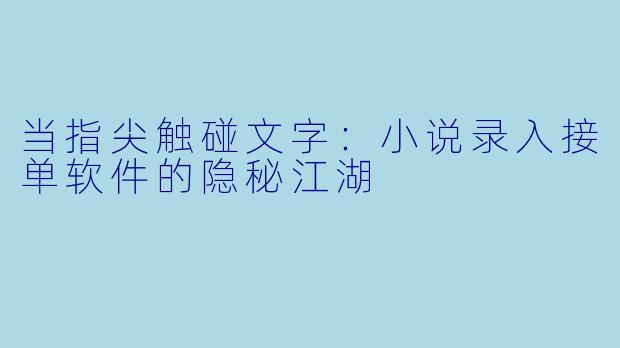 当指尖触碰文字：小说录入接单软件的隐秘江湖