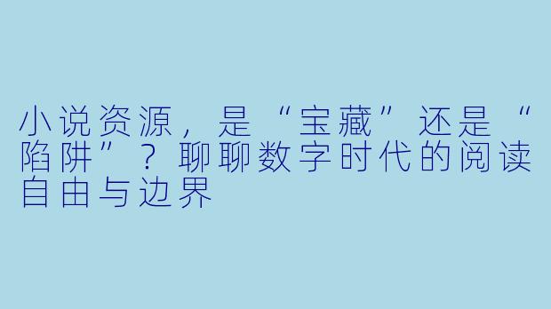 小说资源，是“宝藏”还是“陷阱”？聊聊数字时代的阅读自由与边界