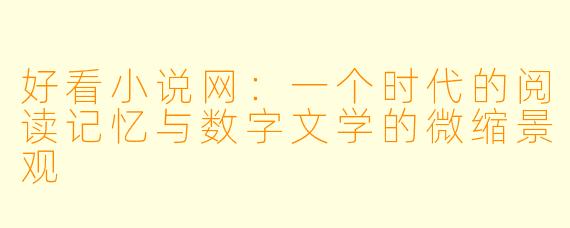 好看小说网:一个时代的阅读记忆与数字文学的微缩景观